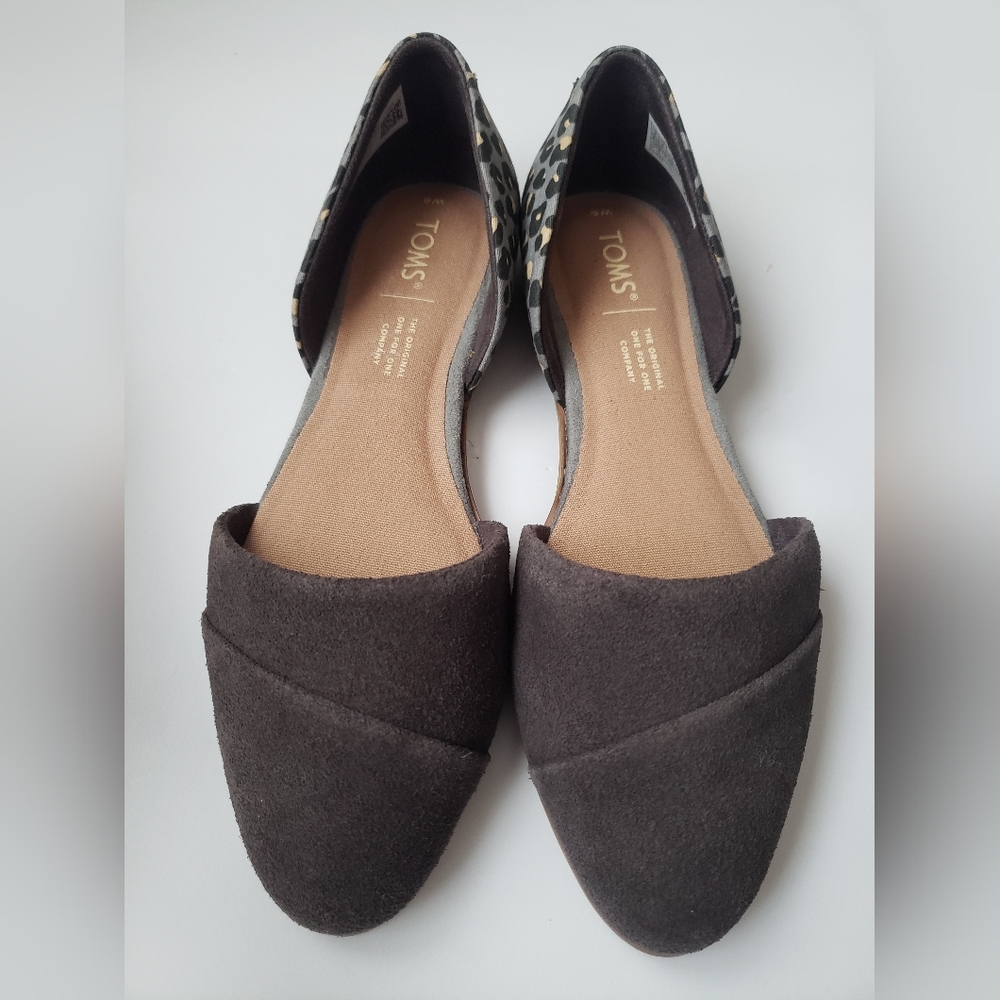 TOMS Jutti D'Orsay Leopard Loafer Flat Gray Color Size 6